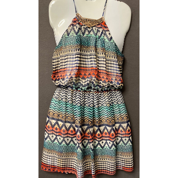 As U Wish Women's Halter Dress Multicolor Tribal Print Size M Sundress Beach - Picture 1 of 7